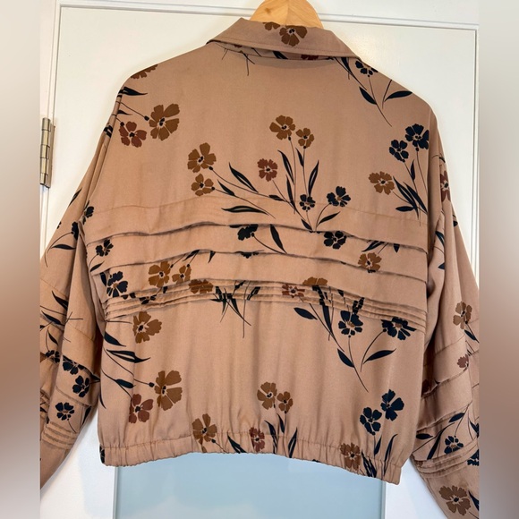 saltwater LUXE Floral Satin Zip Bomber Jacket Coat Tan Asherton Boho Festival M - Picture 7 of 16